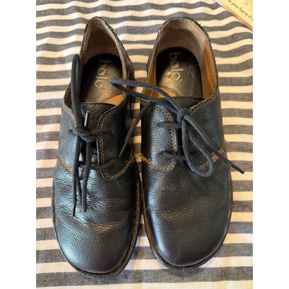 Bolo by Born Womens Black Leather Lace Up Oxford Flats Size 8 39 CAKE13